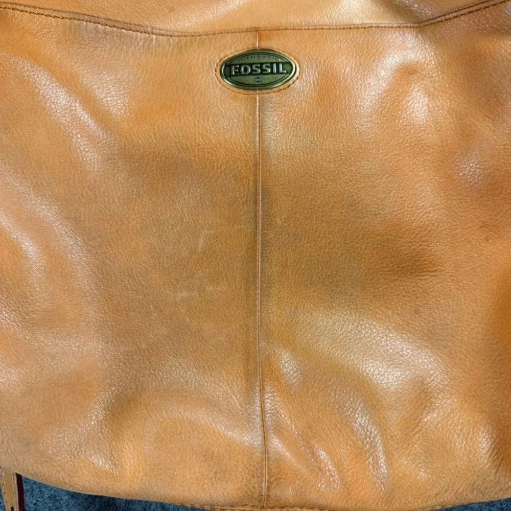 Fossil Leather Crossbody Hobo‎ Shoulder Bag Tan Cognac Boho Slouchy Purse